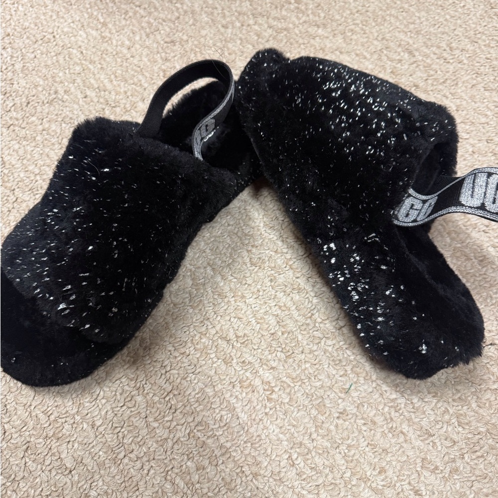 UGG Black Furry Slippers